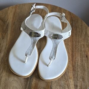Michael Kors Bright White And Silver Logo Leather Sandal Women's sizes 9